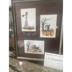 Al Richardson Signed Print & Water Color  Set of 3 Texas Core, Western Core